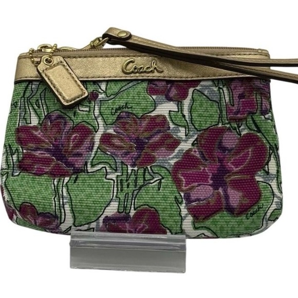 RETAIL $128 Coach Ltd. Edition Ashley Iris Floral Gold Leather & Canvas Wristlet